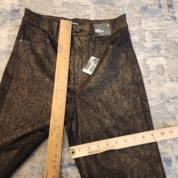 NWT Express Metallic Bronze Straight highrise stretch jeans.  Women's size 4 - Picture 14 of 16